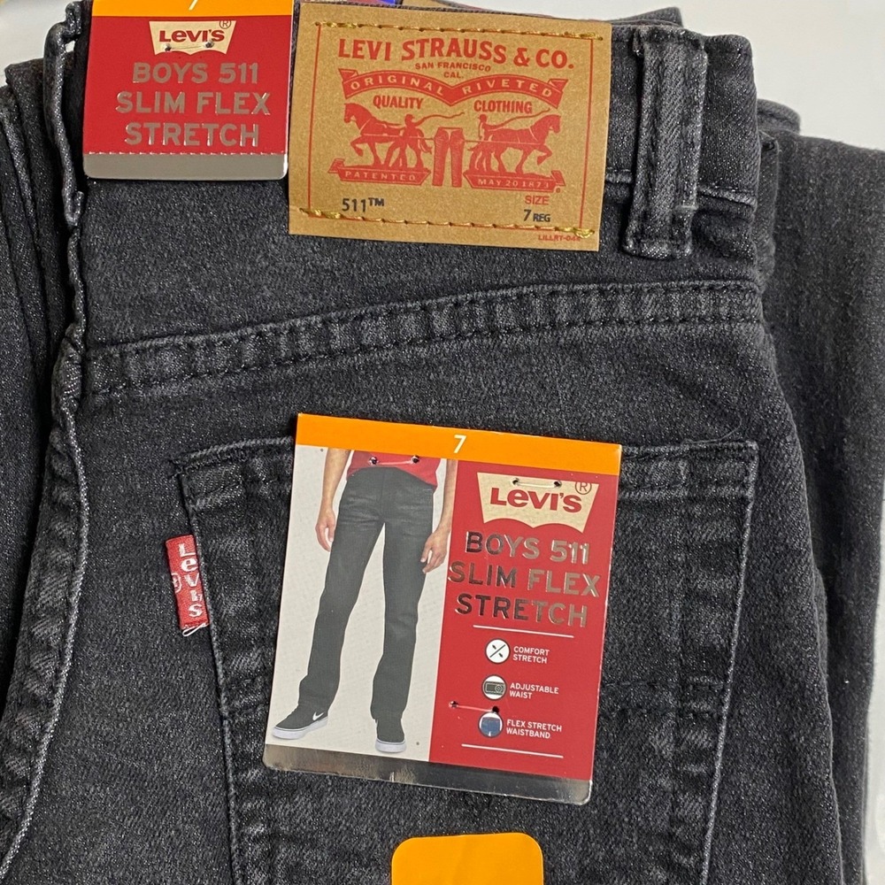 Levis Boys 511 Slim Flex Stretch Jeans Black Size 7 Regular NWT - Picture 10 of 12